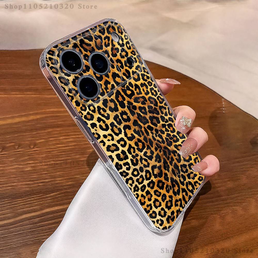 Модный Чехол для Телефона с Принтом Тигра и Леопарда для iPhone17 16 15 14 13 12 11 Pro Max Plus Mini Прозрачный Полностью Защищающий Заднюю Крышку Силиконовый Мягкий Чехол