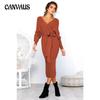 Autumn and Winter Women's Knitted Dress Sexy Wrap Hip Warm Sweater Dress