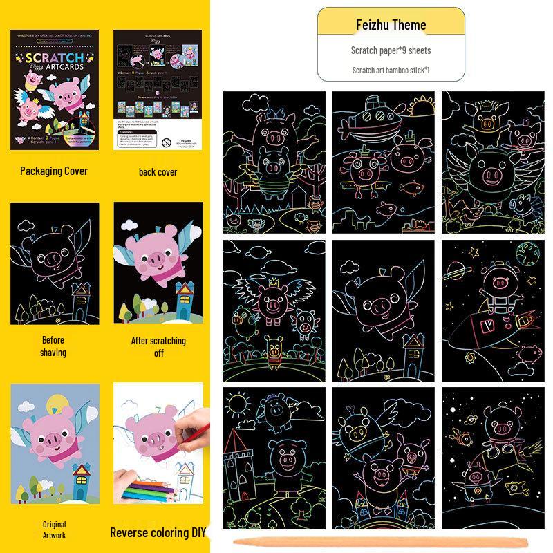 Colorful Scratch Art Set: Cartoon DIY Doodle & Drawing Book for Kids