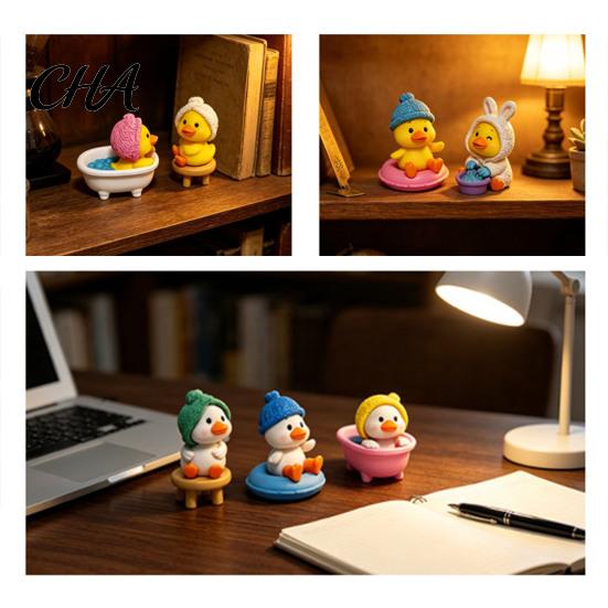 Bubble Bath Duck Collection 4Pcs Kawaii Bathtub Figurines, Cute Miniature Bathroom Scene Decor for Car Animal Figures Dashboard Desk Windowsill Shelf