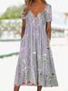 2023 Summer Women's Floral Button Round Neck Mid-Length Straight Dress