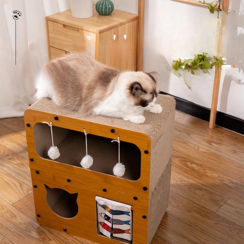 Дверной занавес, двухслойная кошачья голова, когтеточка для кошек, гофрированная бумага, износостойкая и устойчивая к царапинам, интегрированный домик для кошек