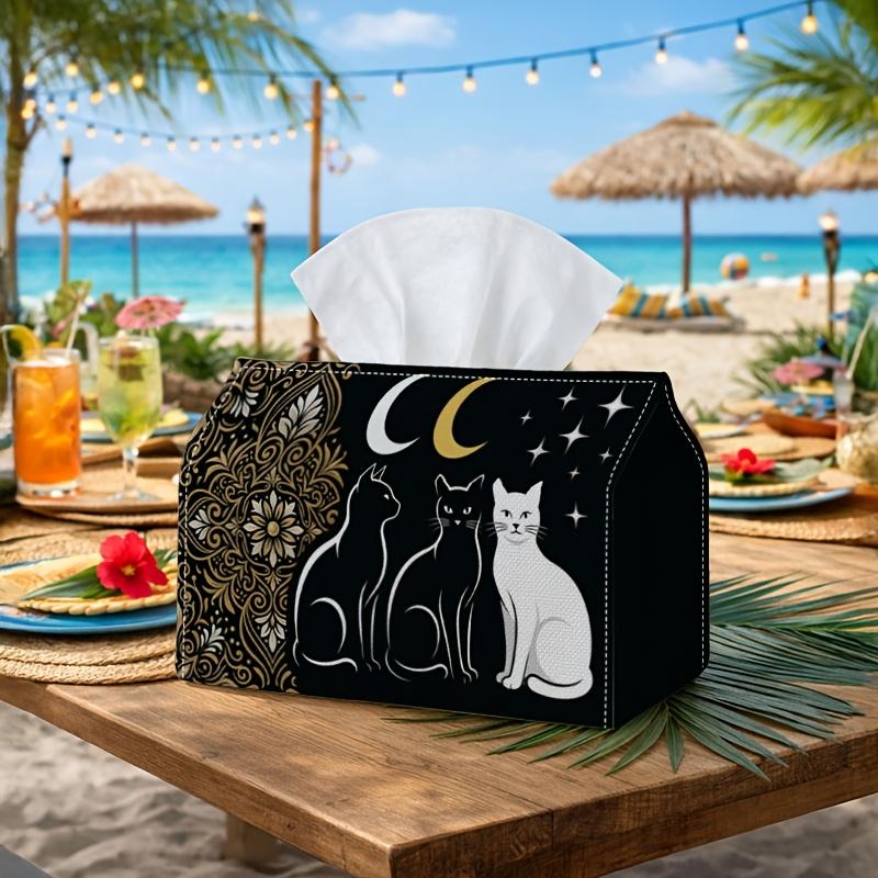 1pc Gothic Magic Tissue Box - Feline Cat Crescent Moon Star Napkin Storage Box, Suitable for Rolls/Facial Tissues/Single Sheets, Multi-Functional Stor