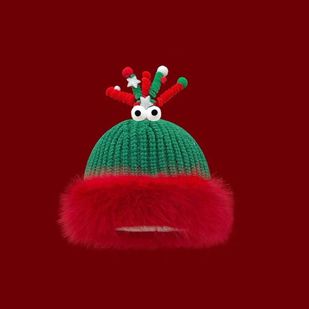 Soft Christmas Plush Cap Windproof Thickened Brimless Cap Versatile Red Knitted Woolen Hat Outdoor