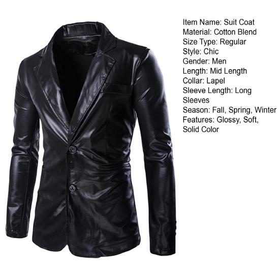 Мужской костюм, пальто, глянцевая поверхность, кардиган с двойными пуговицами, отложной воротник, длинный рукав, сплошной цвет