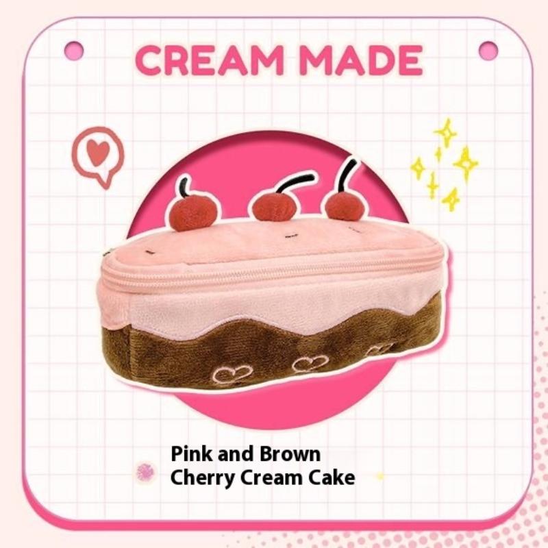 Плюшевый пенал большой вместимости Каваи дизайн вишневого торта Пушистый милый Школьные принадлежности Органайзер для канцелярии Сумочка Держатель Для девочки