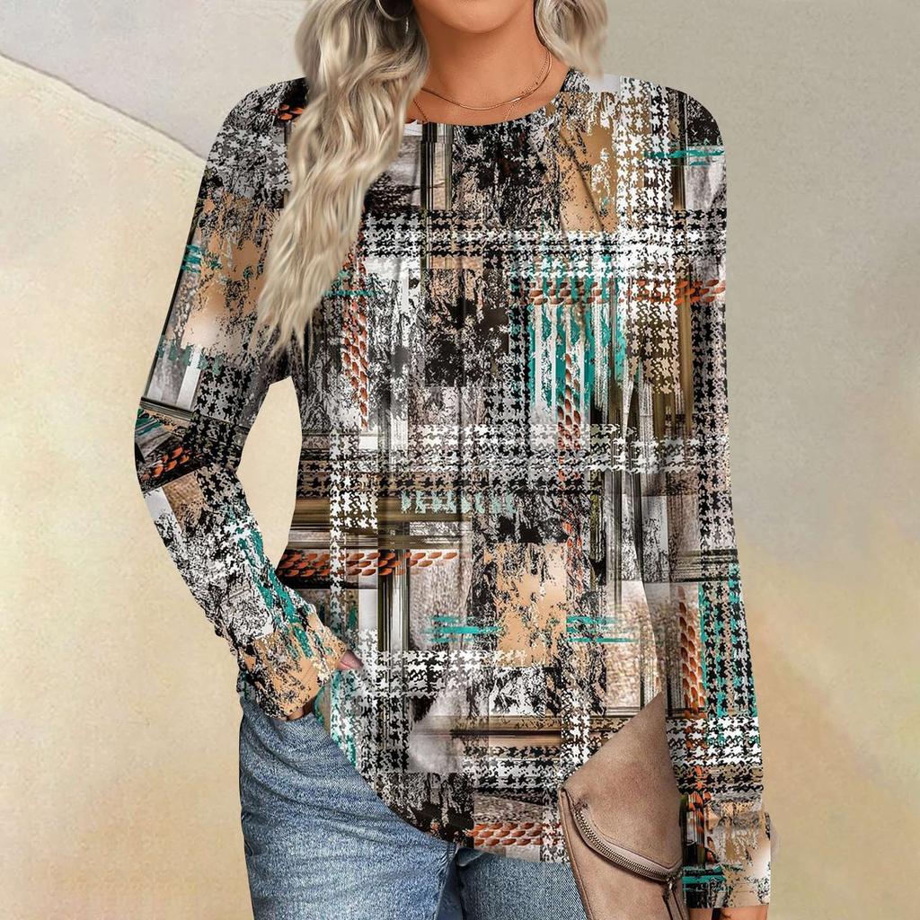 Женская мода повседневная полосатая, цветная пэчворк с длинным рукавом и круглым вырезом