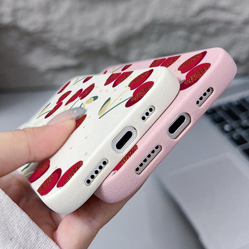 Красный вишневый принт матовый мягкий чехол для iPhone 16 Pro Max 15 14 Pro 13 12 11 ударопрочный TPU кожа текстура тонкий чехол для телефона