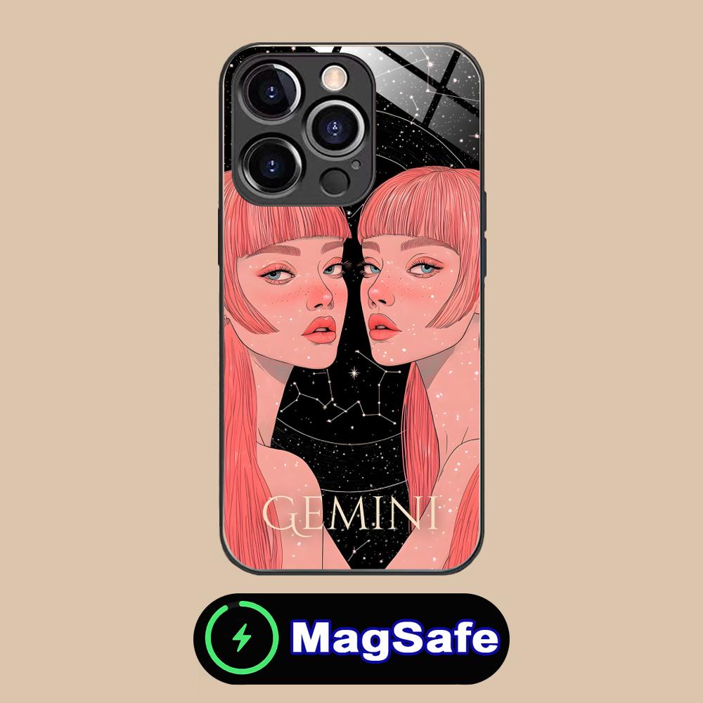 Чехол для мобильного телефона со знаком зодиака Близнецы для iPhone 17 16 15 14 13 12 11 Air Pro Max Plus Mini MagSafe Стеклянный Цветной Чехол Красивый