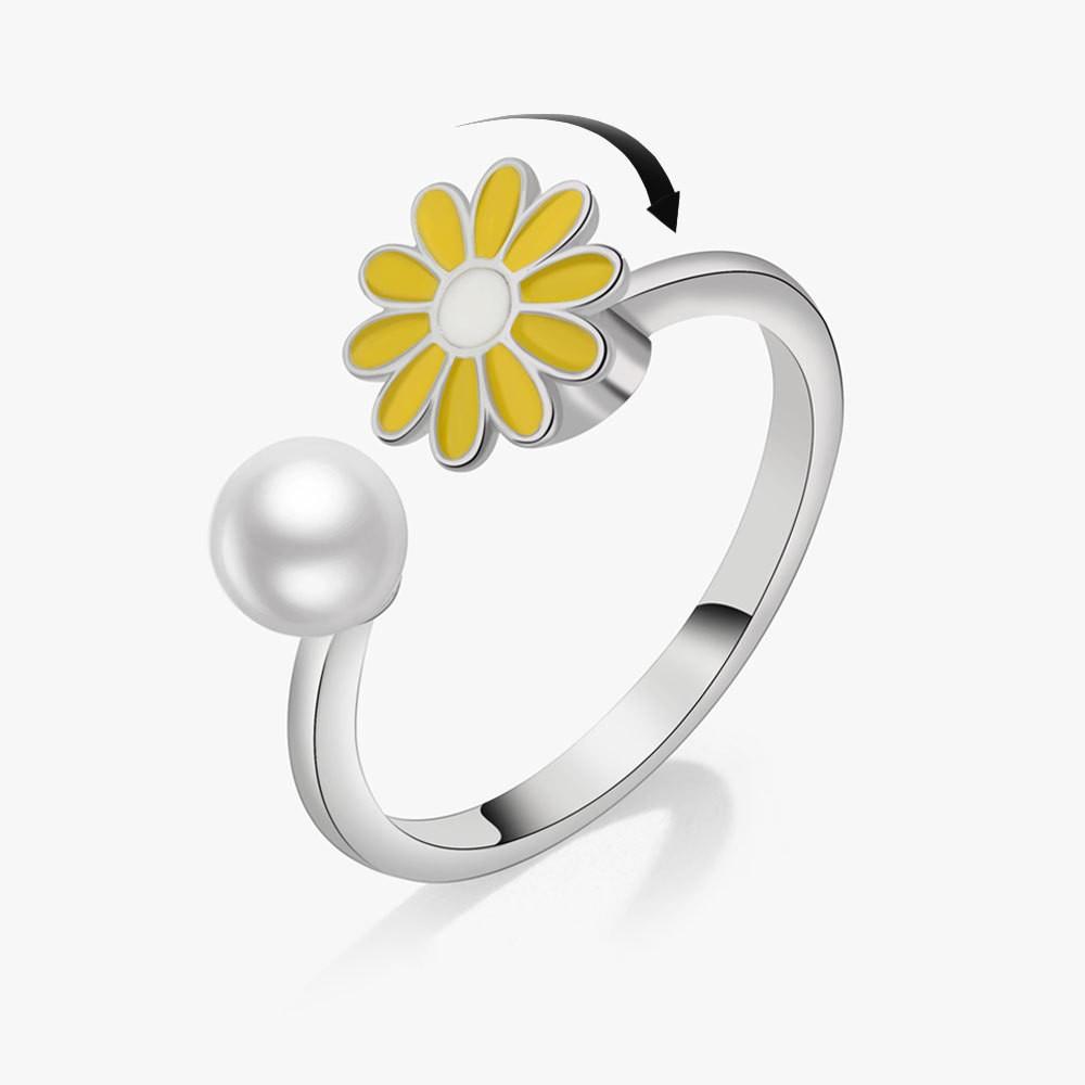 Fidget Spinner Rings for Women Crystal Flower Sun Star Moon Beads Anti Stress Anxiety Ring Rotatable Jewelry