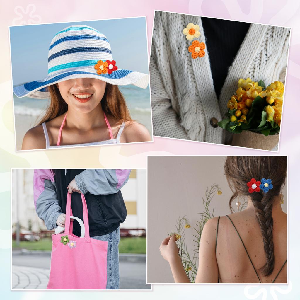 36pcs Crochet Flowers Applique Flowers for Craft Sewing Crochet Flowers Bouquet DIY Hair Clothes Party Craft Christmas Decor