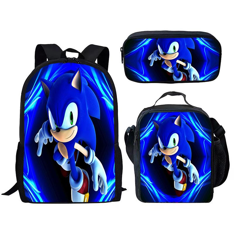 Source Sonic Schoolbag Three-Piece Set Elementary School Bag Anime Cartoon Schoolbag Men'S And Women'S Backpack