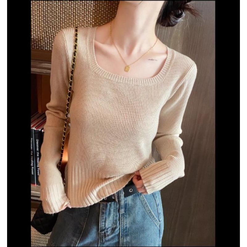Женский тонкий вязаный свитер Осенний топ с квадратным вырезом Undercover Короткий облегающий свитер