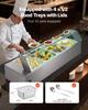 Commercial Food Warmer, 1500W Electric Stainless Steel Steam Food Warmer with Glass Cover, 4-Pan Countertop Buffet Bain Marie with Soup & Perforated