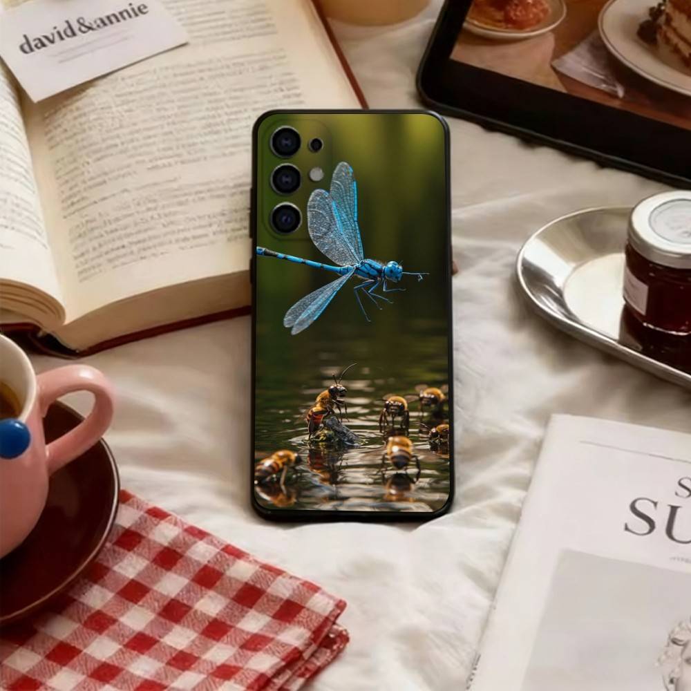Чехол для телефона с рисунком стрекозы, черный силиконовый, мягкий, для Samsung S25, S24, S21, S22, S23, S30, Ultra, S20, Plus, Fe, Lite