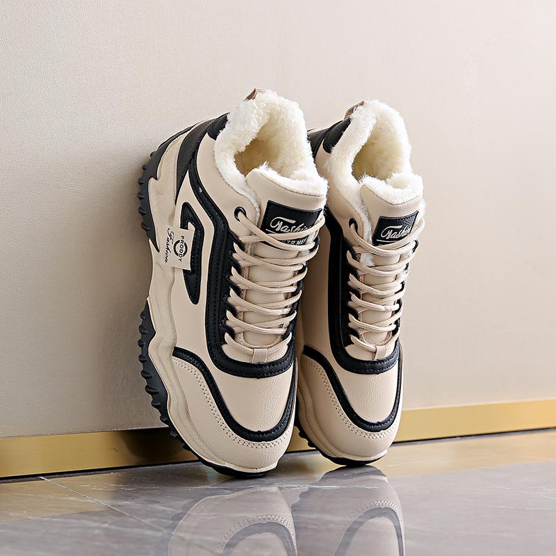 Женские теплые зимние ботинки с защитой от холода, утепленные, на толстой подошве, с увеличением роста, нескользящие, износостойкие, для активного отдыха, тренировок, бега, хлопковые ботинки