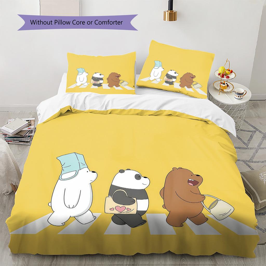 We Bare Bears2 Pattern Bedding Quilt Set Home Decoration Gift (1 * duvet cover + 2 * pillowcase without core)