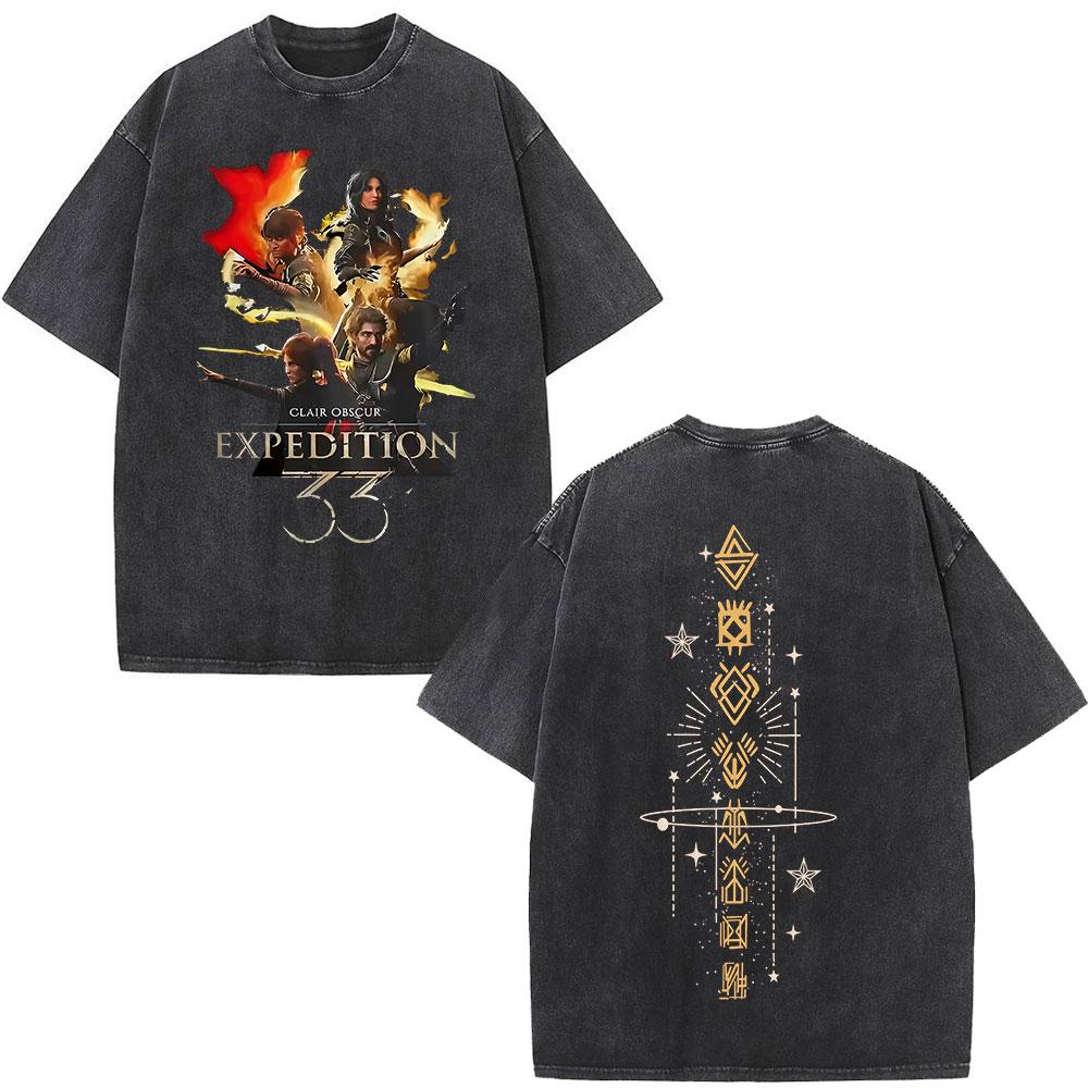 Esquie Clair Obscur Expedition Vintage Washed T Shirts Mens Women Clothing Fashion Cotton Short Sleeve Tshirt Streetwear