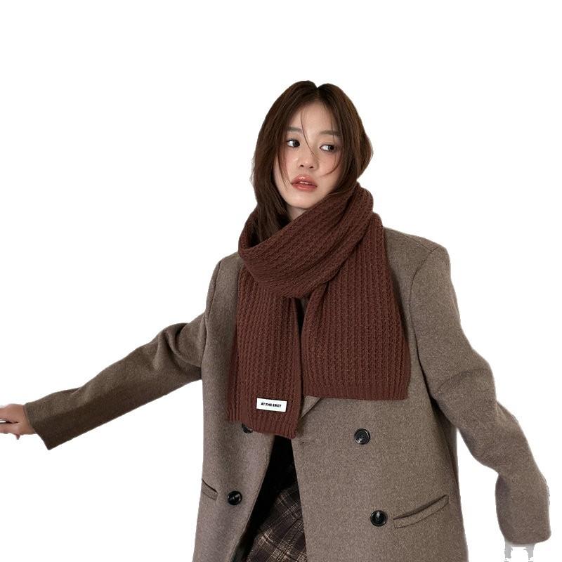 New Korean version winter knitted scarf women's solid color warm versatile wool scarf student couple scarf