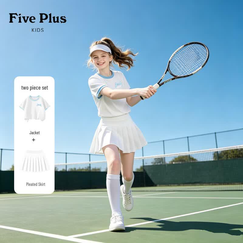 Комплект из короткой футболки и плиссированной юбки для девочек FivePlus