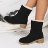 Женские сапоги, модные новые повседневные сапоги, удобные теплые квадратные осенние и зимние туфли с круглым носком, однотонные модные женские ботильоны