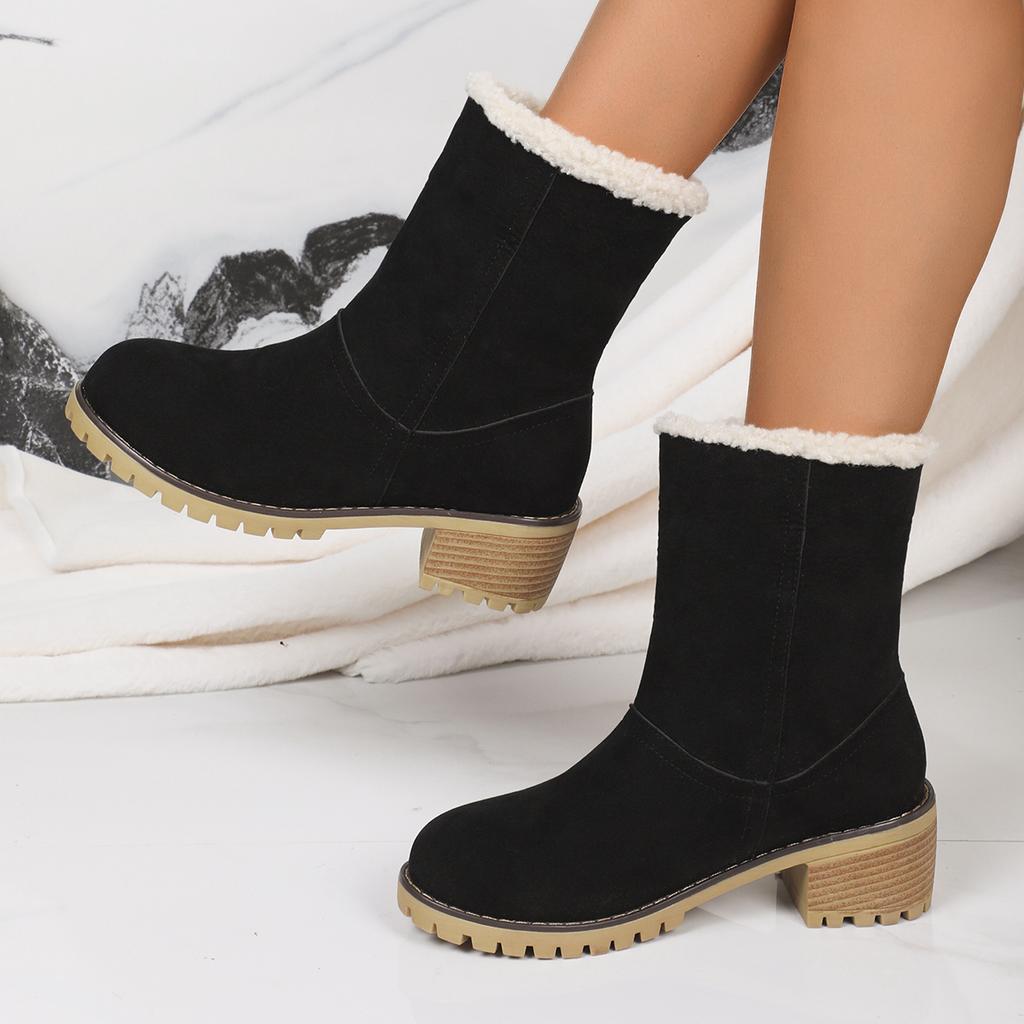 Женские сапоги, модные новые повседневные сапоги, удобные теплые квадратные осенние и зимние туфли с круглым носком, однотонные модные женские ботильоны