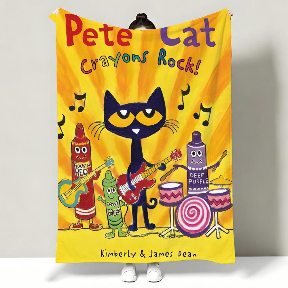 Cartoon Pete the Cat Throw Soft Warm Flannel Throw Blanket Multiuse for Sofa Bed Office Nap