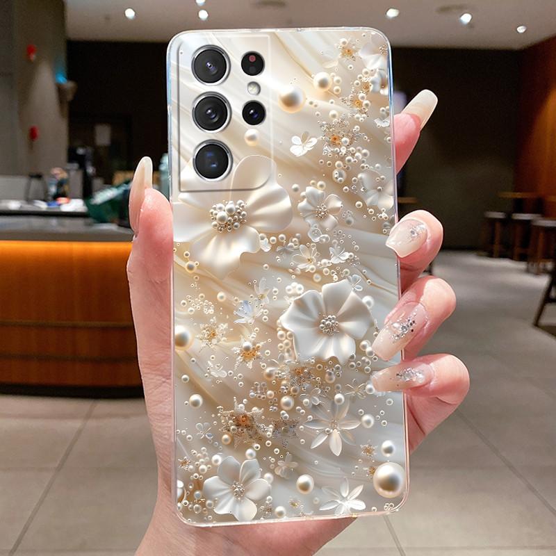Чехол для телефона Samsung Galaxy S21 Ultra S21+ S 21 FE Цветочная задняя крышка Capa для Samsung S21 Plus Мягкий силикон Прозрачные ТПУ корпуса