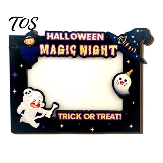 Indoor Festival Decorations Halloween Wooden Photo Frame, Double Layer Wood Tabletop Picture Holder, Holiday Table Creative Display Stand for