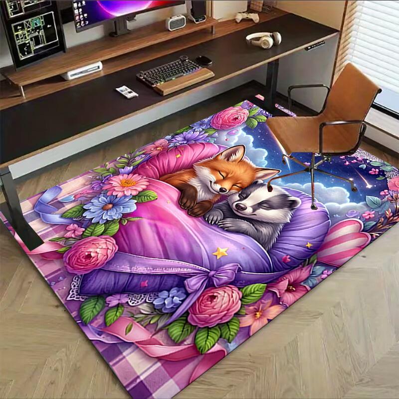 1PC Fox and Badger Non-Slip Floor carpet, Office, family, bedroom, Studio - Large Area Rug,Decorative Mat, Longlasting Material-C0488