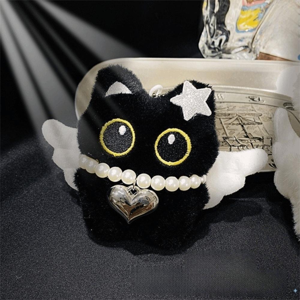 Wings Black Cat Plush Doll Keychain Star Car Key Ring New Doll Bag Pendant School Bag Decoration