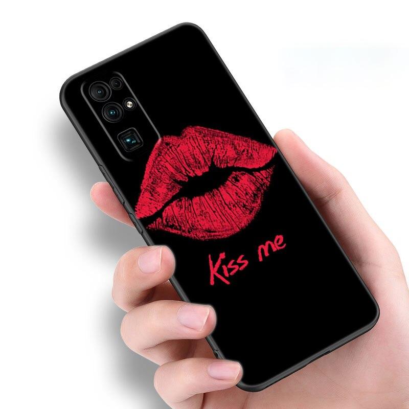 Красивый чехол для телефона с красными губами для Huawei Honor 60 50 Mate 40 30 20 10 Lite Nova 9 8 Pro 7 SE Y60 30S 8i 7i 5T, черный чехол премиум-класса