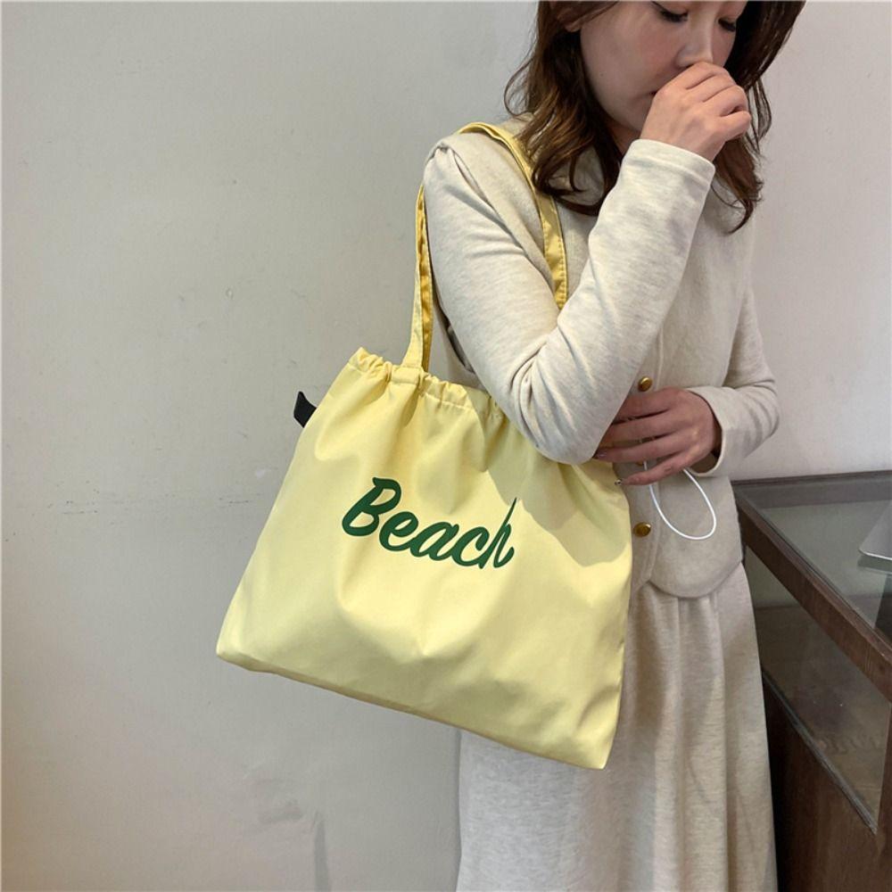 Вместительная сумка-тоут на кулиске, холщовая сумка с принтом букв, повседневная нейлоновая сумка через плечо для ежедневного использования