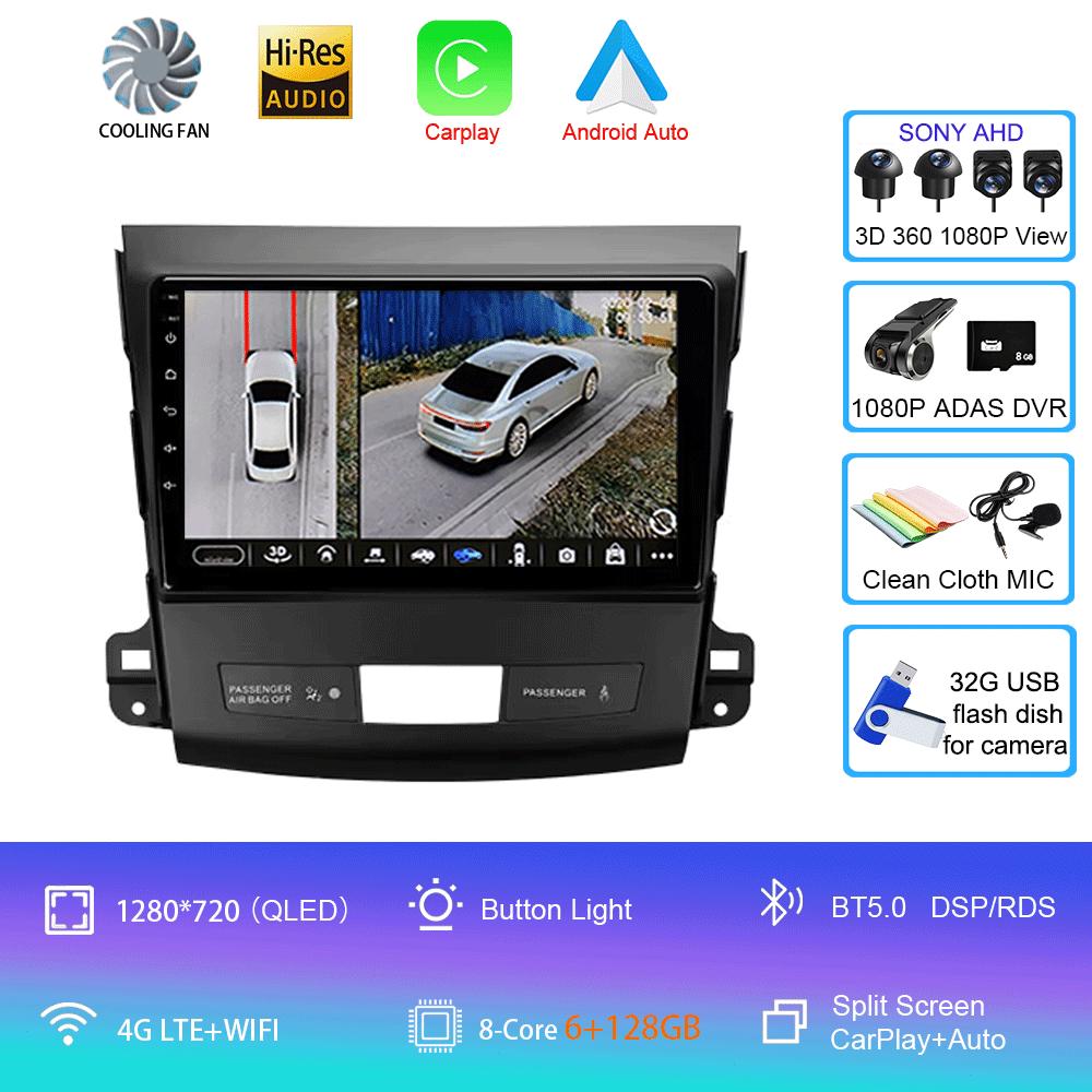 Автомобильное радио Android 14 Carplay для Mitsubishi Outlander 2006-2011 Peugeot 4007 Citroen C-Crosser GPS мультимедийный плеер стерео 2din