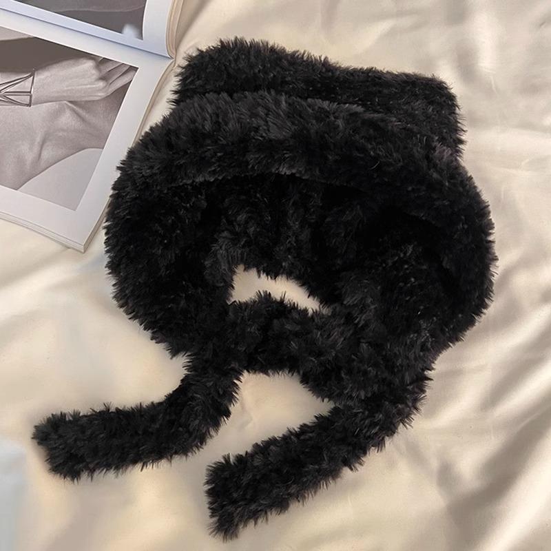 Теплая плюшевая шапка с ушками медведя и кошачьим бантом для женщин – защита ушей на осень/зиму с открытым лицом