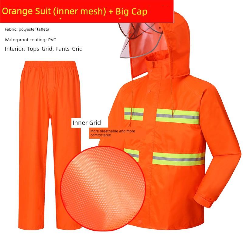 Special Raincoat for Sanitation Workers Orange Reflective Stripe Raincoat Rain Pants Suit Fire Cleaning Municipal Railway Overalls