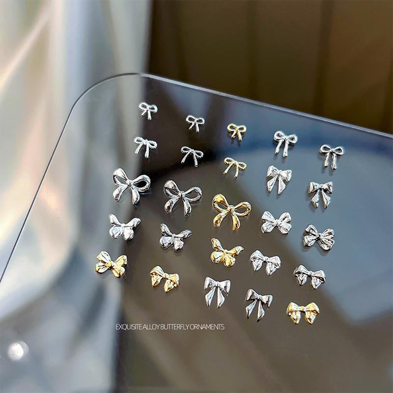 10 шт. роскошных кавайных бантиков для ногтей, 3D японский сплав, галстук-бабочка, украшения для ногтей, стразы, аксессуары для самостоятельного изготовления