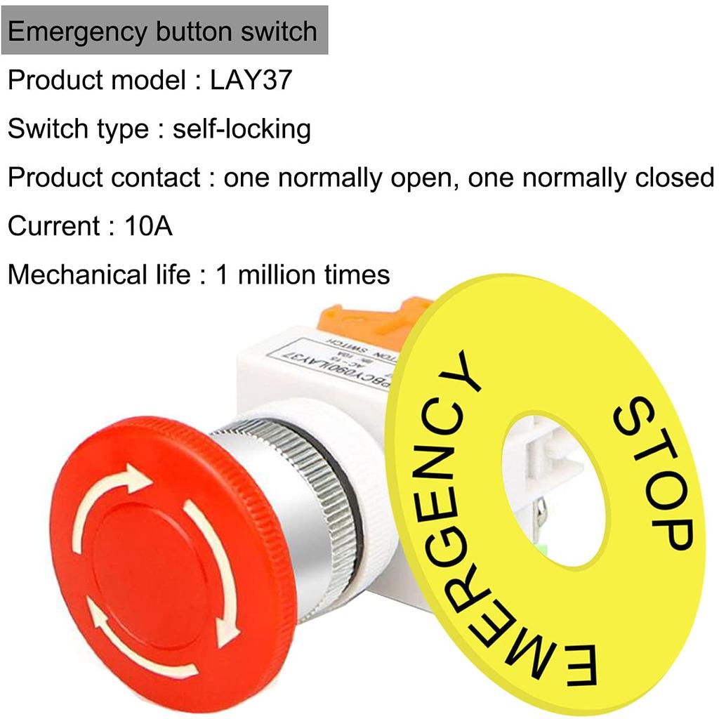 Xiatiaosann 4PCS кнопка аварийной остановки с фиксацией 22 мм монтажное отверстие красный грибовидный колпачок 1NO 1NC 60 мм со знаком аварийной остановки