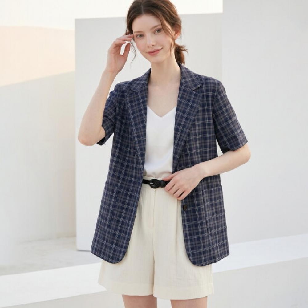 Klache Summer Check Loose Fit Short Sleeve Jacket B6m0490