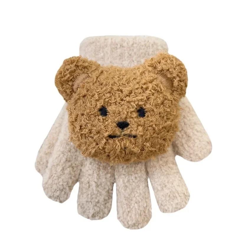 1 Pair Warm Otudoor Kids Glove for Boy Girl 3D Cute Cartoon Bear Glove for Toddler Sweet Autumn Winter Thicken Warm Baby Glove