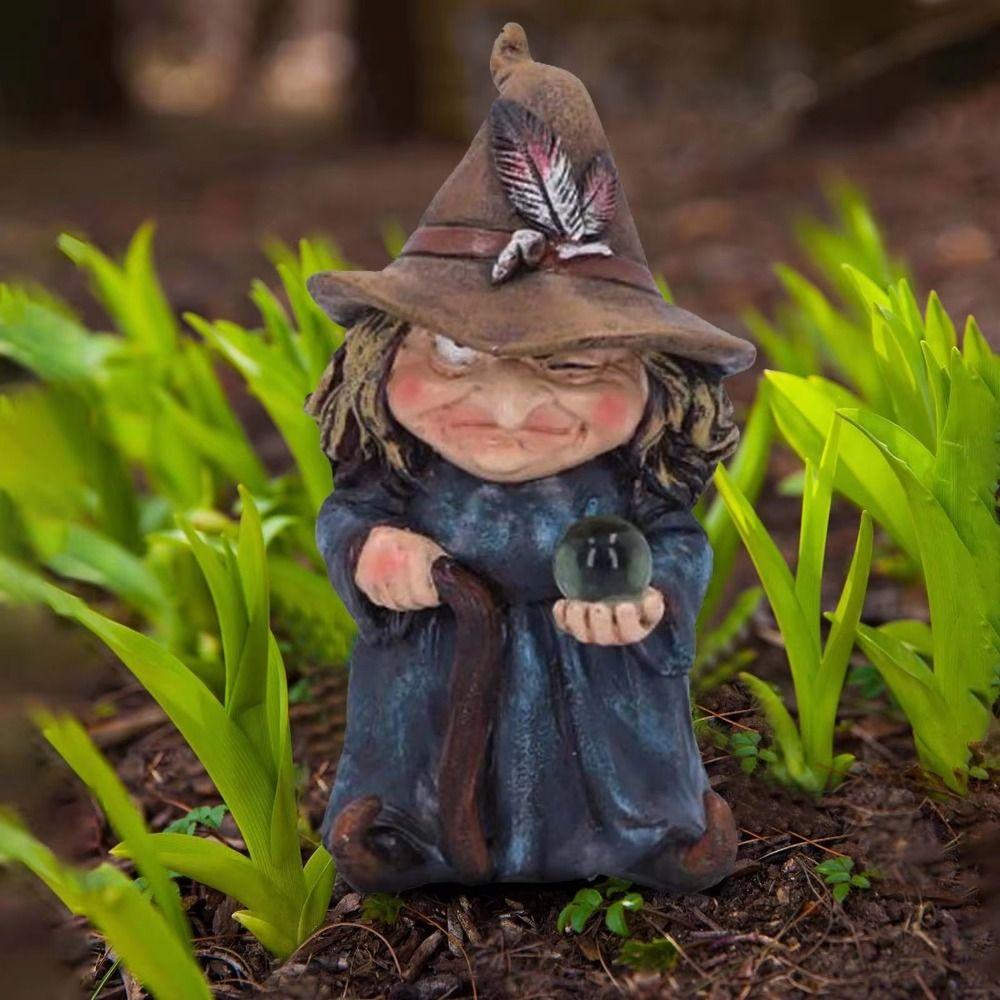 Funny Gnome Statues Resin Garden Dwarf Figurine Halloween Witch Sculpture  Christmas