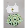 Summer Pajamas Set for Women Avocado Print Camisole with Shorts Casual Sexy Lingerie Nightie Homewear Sleepwear Underwear