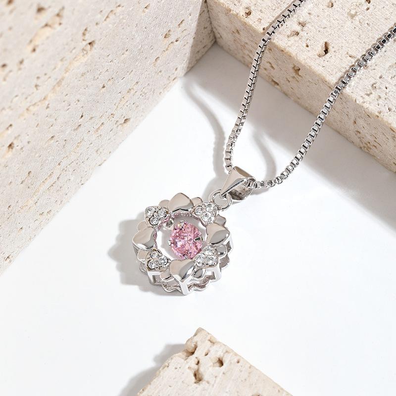 Heart-shaped Dancing Pendant Necklace, Double-layer Snowflake Beating Heart Bud Smart Necklace for Girlfriend