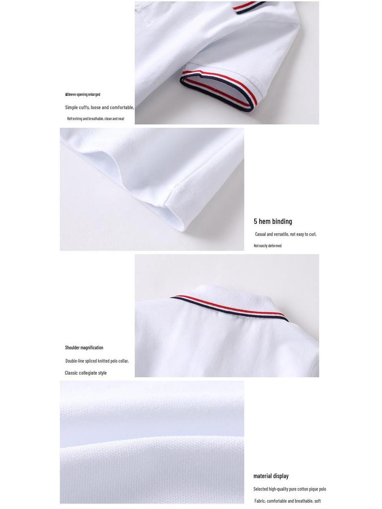 Boys' White Short-Sleeve Polo Shirt, Elementary School Uniform, Turn-Down Collar, Girls' Graduation Class T-Shirt