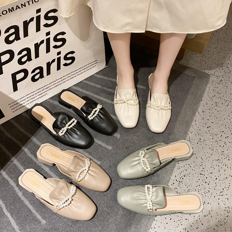 Корейская версия модных полутапочек, женская летняя верхняя одежда, ленивые одиночные туфли Baotou, универсальные женские летние тапочки без шнуровки