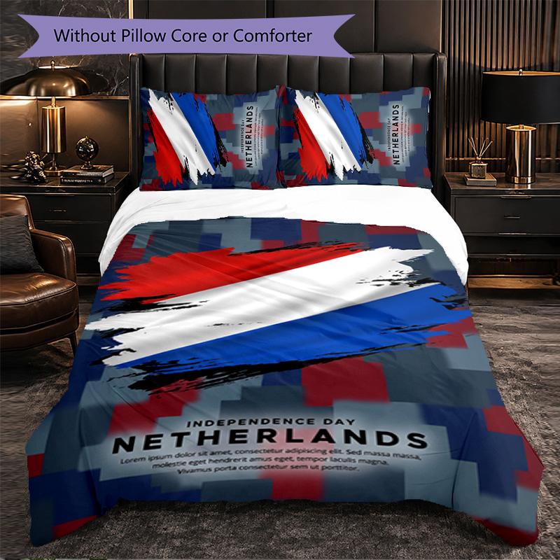 Netherlands Football Pattern 3 Pieces Bedding Set Soft Microfiber Duvet Cover with Pillow Cases for Bedroom