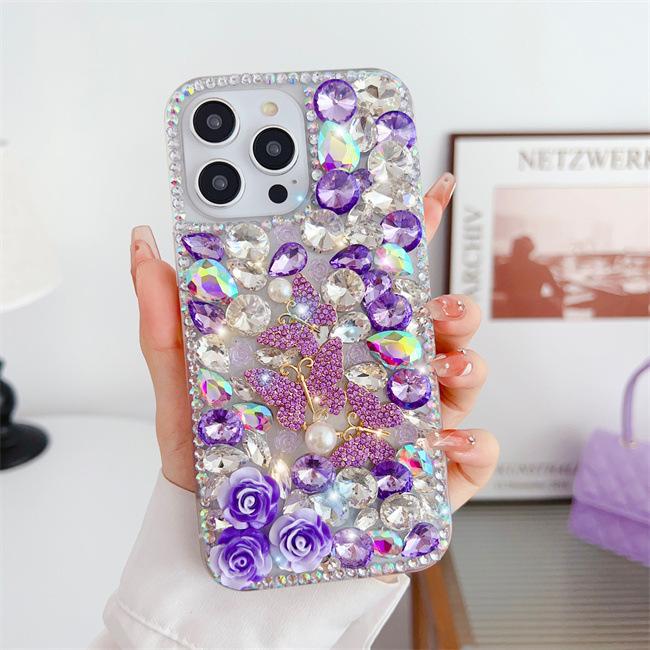 Чехол для мобильного телефона Apple 16promax Butterfly Iphone15, силиконовый защитный чехол 14 Flower Rhinestone, подходит для 13 Luxury