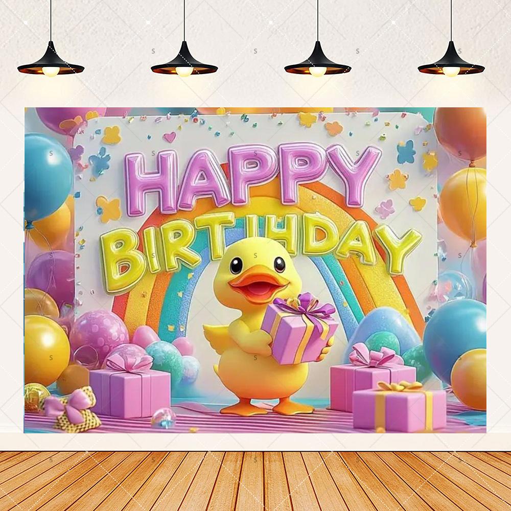Cute Yellow Duck Theme Background Banner Kids Birthday Party Decorations Photography Backdrop Cartoon Baby Shower Supplies Props