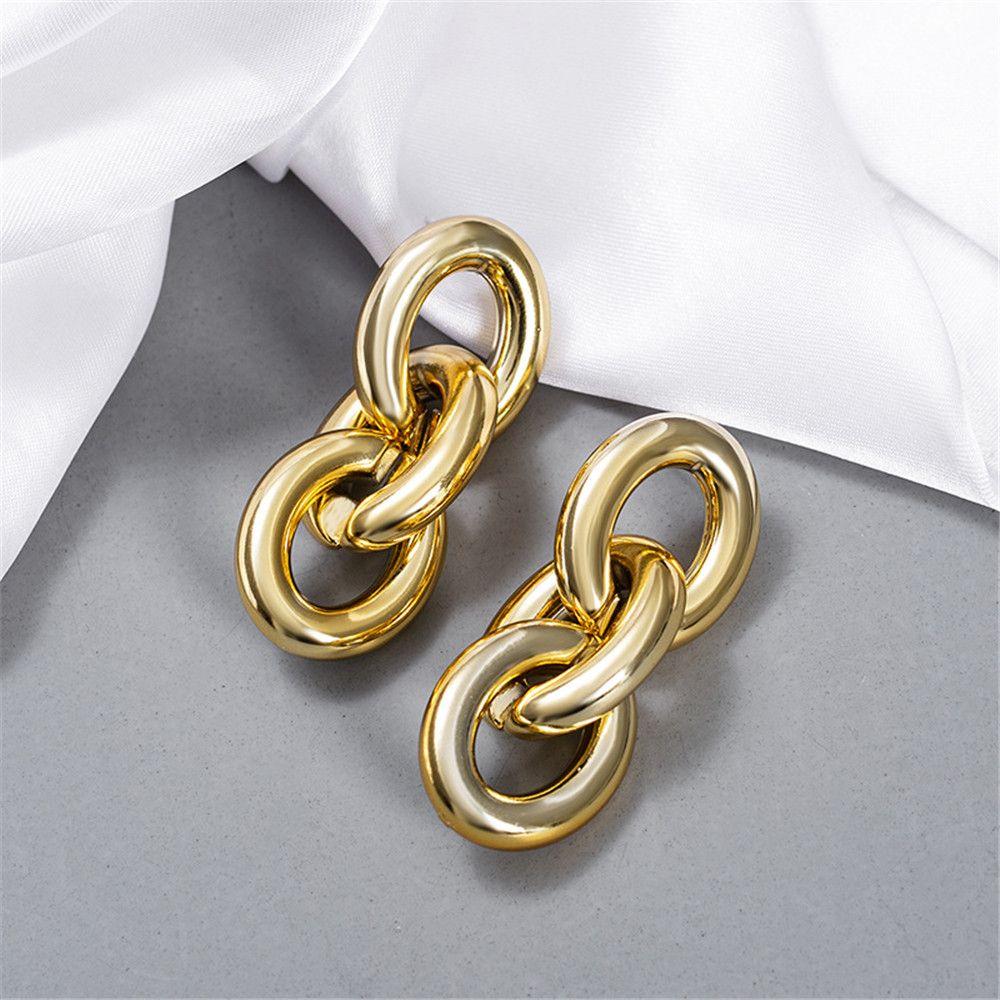 Gold Korean Woman Big Earrings Chain Drop Earrings Eardrop Gift Jewelry