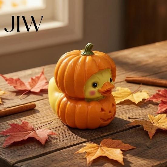 Resin Art for Home Entrance Halloween Pumpkin Duck Ornament, Stacked Yellow Handmade Desktop Crafts Figurines, Cute Mini Decor Party Decorations